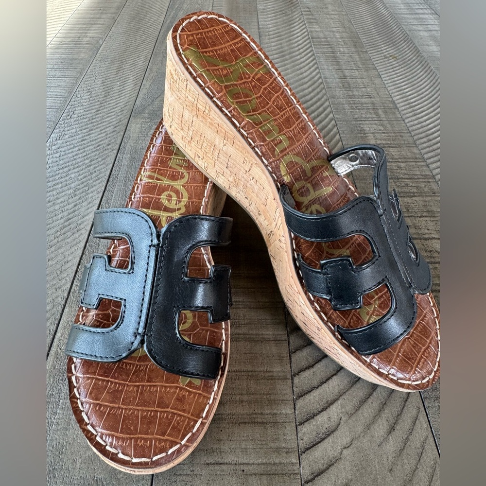 Sam Edelman Regis Leather Slip-On Wedge Sandal Women's Size 9.5 (NWT) - Picture 1 of 16